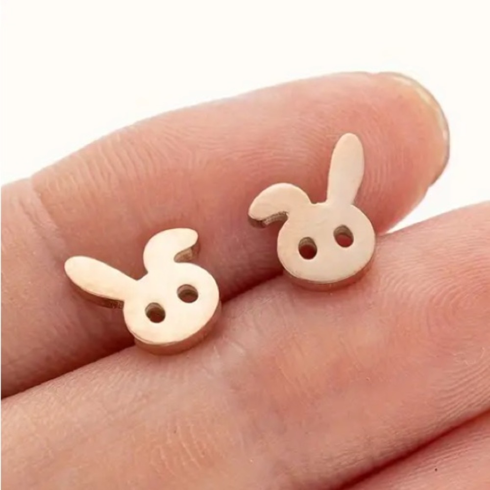 Bunny with Floppy Ear Rose Gold Toned Stud Earrings
